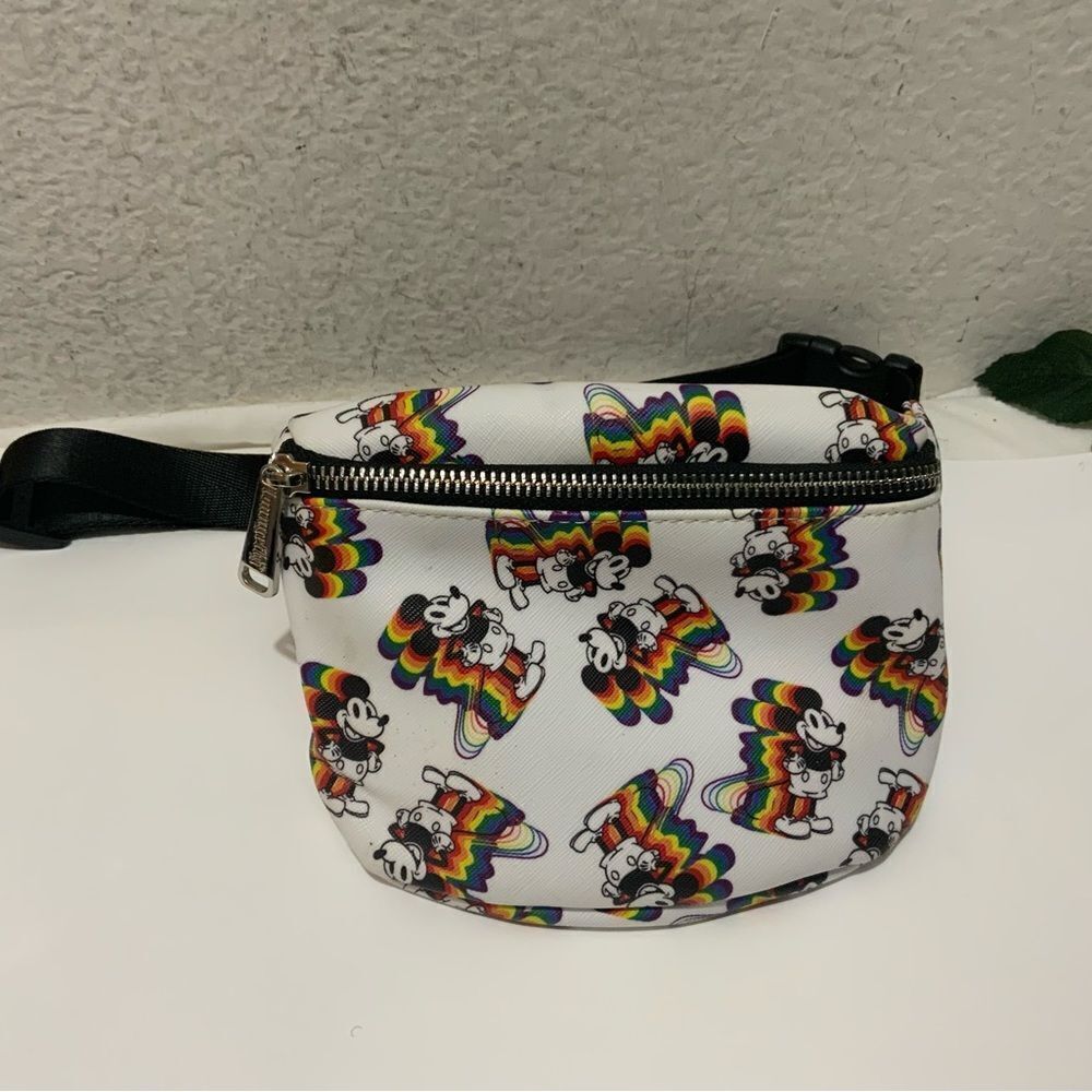 Loungefly Disney Mickey with rainbow dropshadow print faux textured Hip Pack